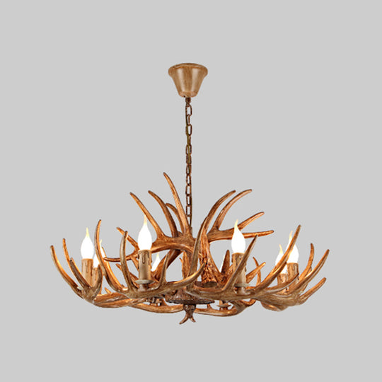 Rustic Antler Resin Chandelier – Brown Multi-Light Pendant for Restaurants &amp; Living Spaces