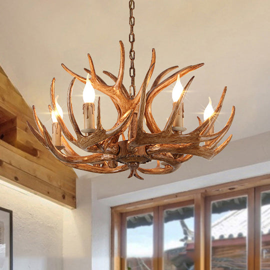 Rustic Antler Resin Chandelier – Brown Multi-Light Pendant for Restaurants &amp; Living Spaces