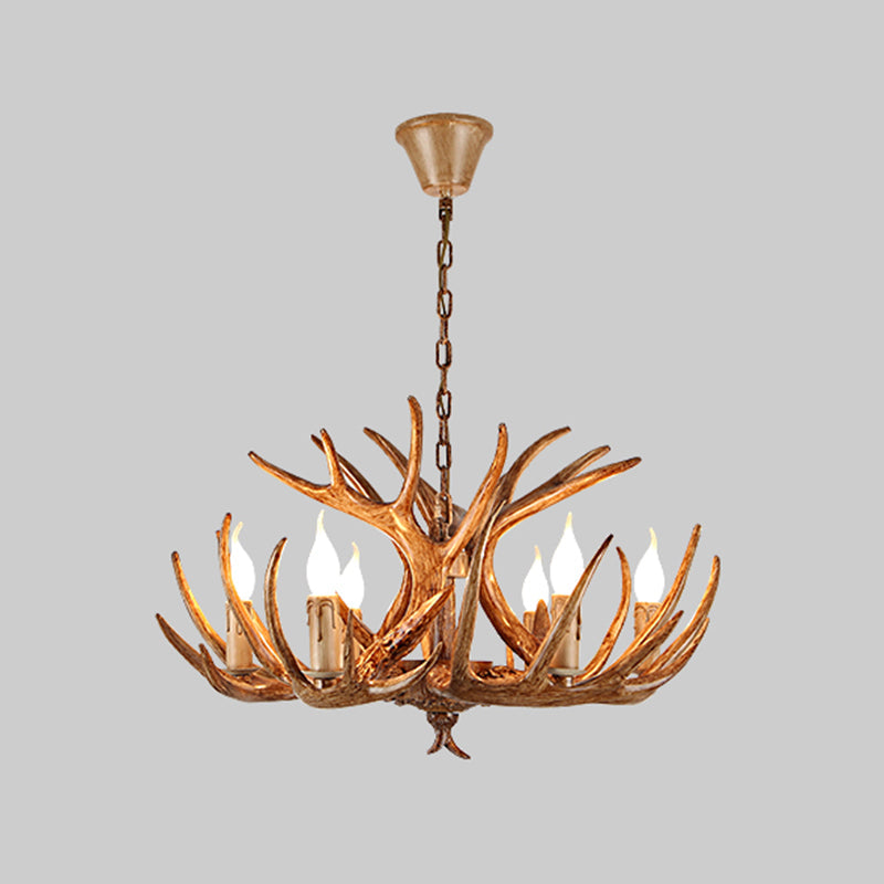 Rustic Antler Resin Chandelier – Brown Multi-Light Pendant for Restaurants &amp; Living Spaces