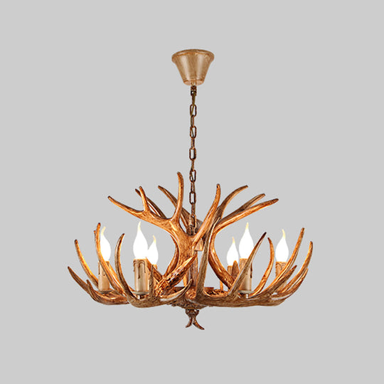 Rustic Antler Resin Chandelier – Brown Multi-Light Pendant for Restaurants &amp; Living Spaces