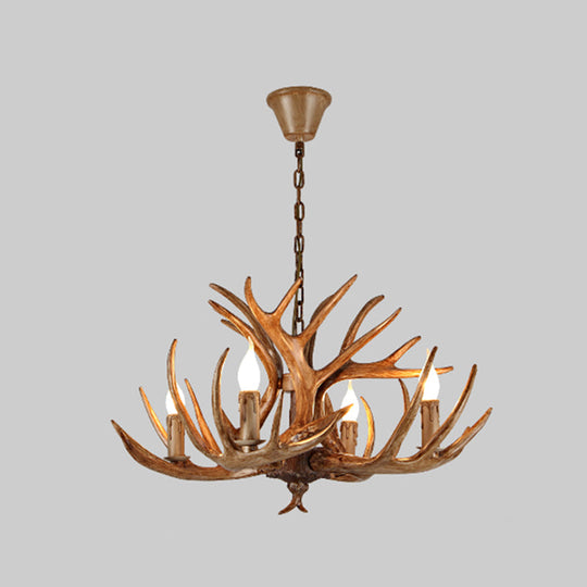 Rustic Antler Resin Chandelier – Brown Multi-Light Pendant for Restaurants &amp; Living Spaces