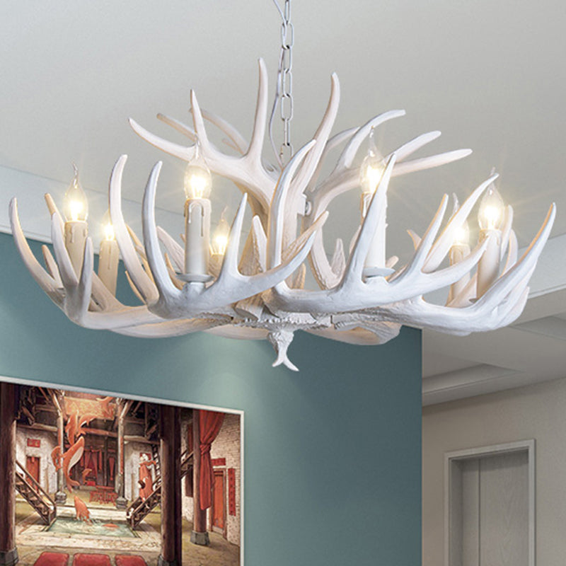 Rustic Resin Antler Suspension Chandelier – Multi-Light White &amp; Yellow Pendant