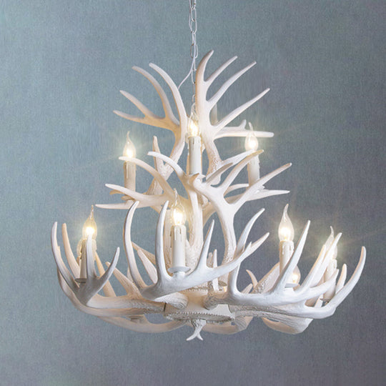 Rustic Resin Antler Suspension Chandelier – Multi-Light White &amp; Yellow Pendant