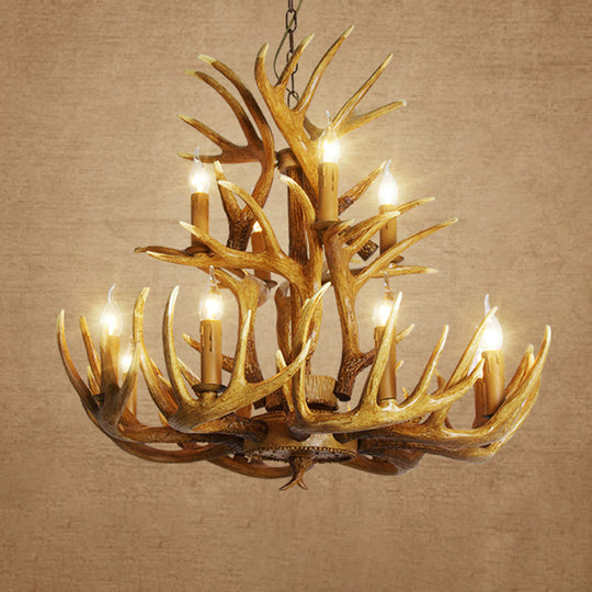 Rustic Resin Antler Suspension Chandelier – Multi-Light White &amp; Yellow Pendant