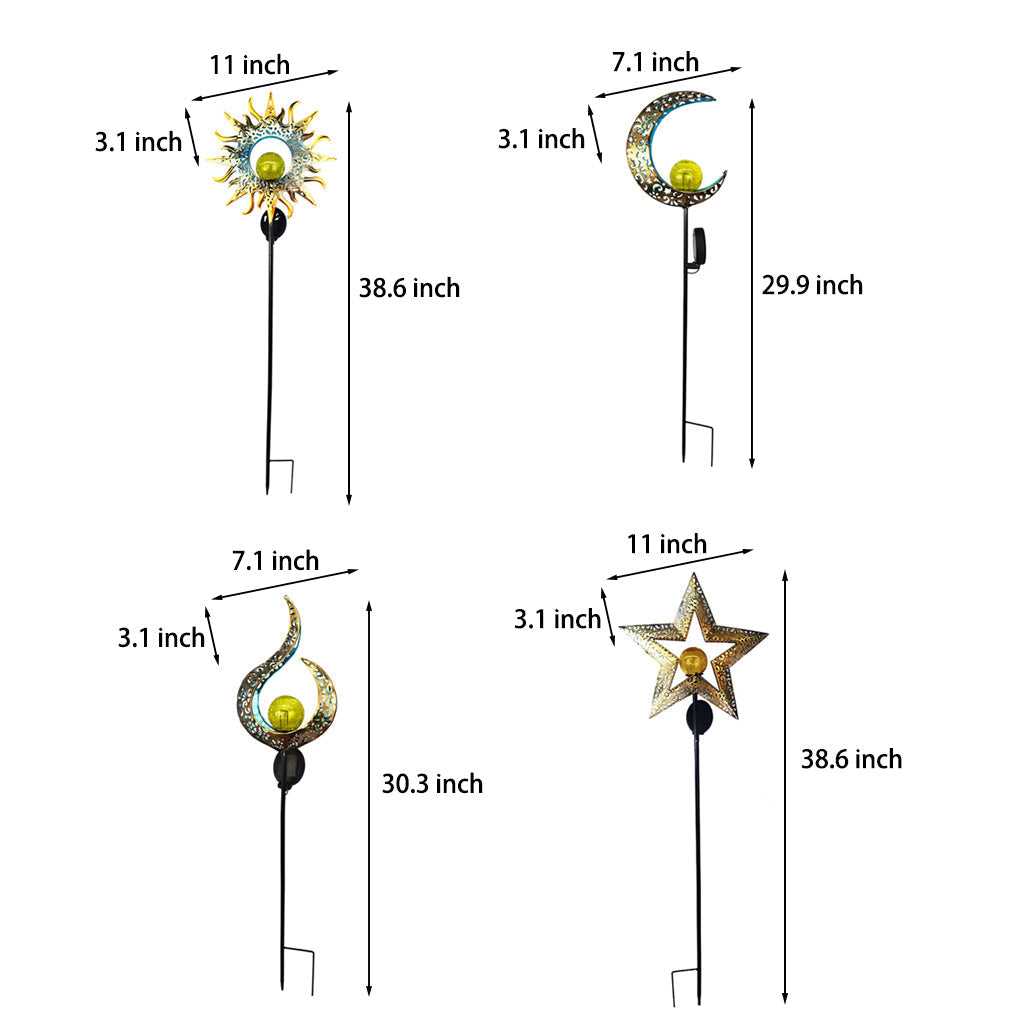 Mystical Moon &amp; Sun Flame Iron Hollow Projector Solar Garden Light