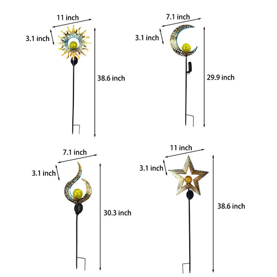 Mystical Moon &amp; Sun Flame Iron Hollow Projector Solar Garden Light