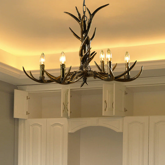 Rustic Brass Resin Antler Chandelier – 6/8/10-Light Pendant for Living &amp; Study Rooms
