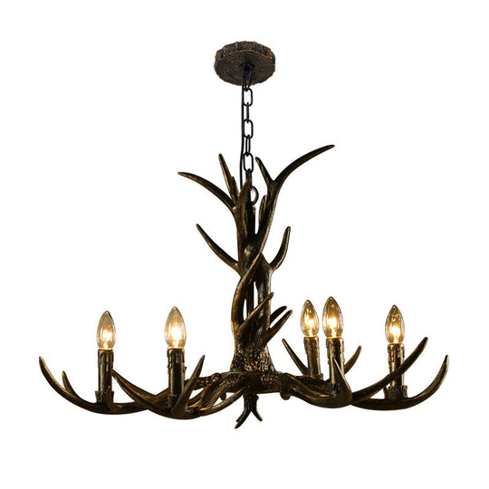 Rustic Brass Resin Antler Chandelier – 6/8/10-Light Pendant for Living &amp; Study Rooms