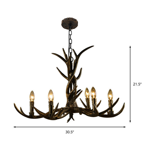 Rustic Brass Resin Antler Chandelier – 6/8/10-Light Pendant for Living &amp; Study Rooms