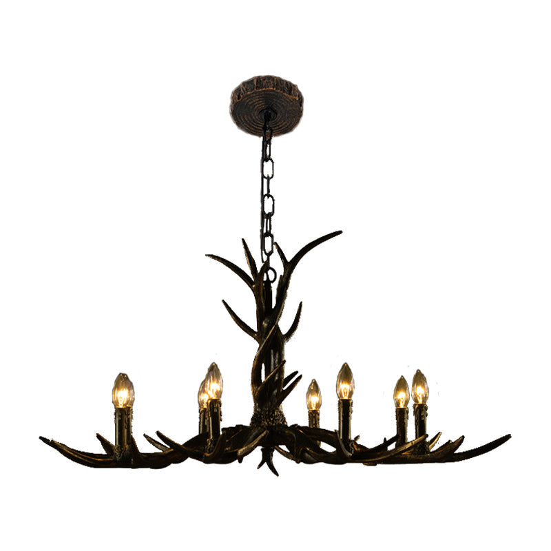 Rustic Brass Resin Antler Chandelier – 6/8/10-Light Pendant for Living &amp; Study Rooms