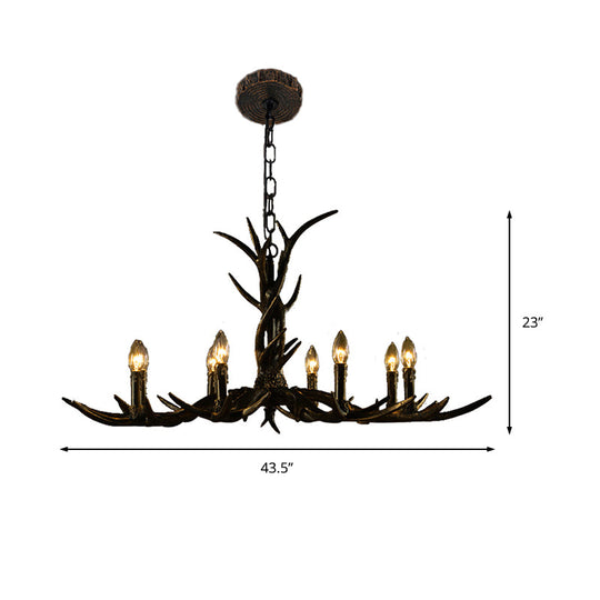 Rustic Brass Resin Antler Chandelier – 6/8/10-Light Pendant for Living &amp; Study Rooms
