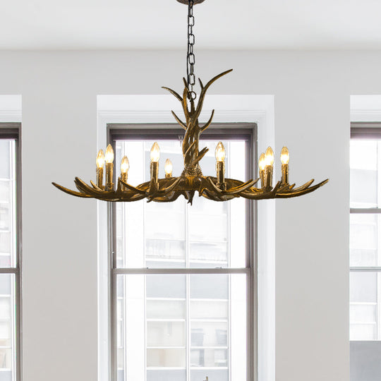 Rustic Brass Resin Antler Chandelier – 6/8/10-Light Pendant for Living &amp; Study Rooms