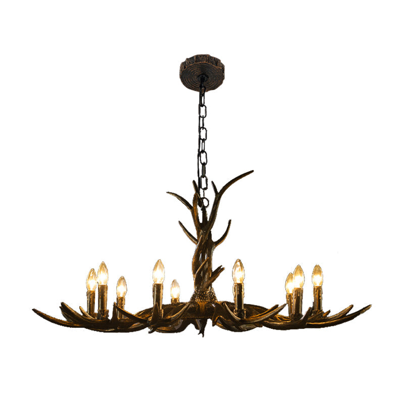 Rustic Brass Resin Antler Chandelier – 6/8/10-Light Pendant for Living &amp; Study Rooms