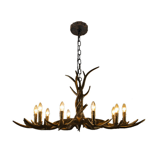 Rustic Brass Resin Antler Chandelier – 6/8/10-Light Pendant for Living &amp; Study Rooms