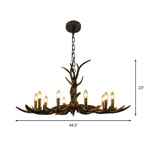 Rustic Brass Resin Antler Chandelier – 6/8/10-Light Pendant for Living &amp; Study Rooms