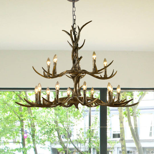 Rustic Brass Resin Antler Chandelier – 6/8/10-Light Pendant for Living &amp; Study Rooms
