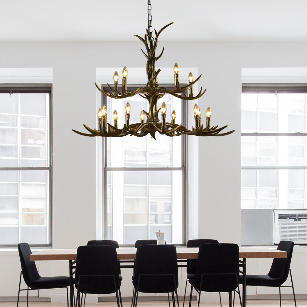 Rustic Brass Resin Antler Chandelier – 6/8/10-Light Pendant for Living &amp; Study Rooms