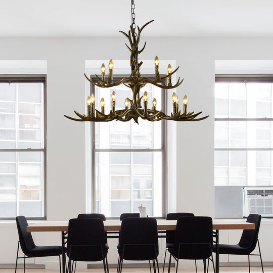 Rustic Brass Resin Antler Chandelier – 6/8/10-Light Pendant for Living &amp; Study Rooms