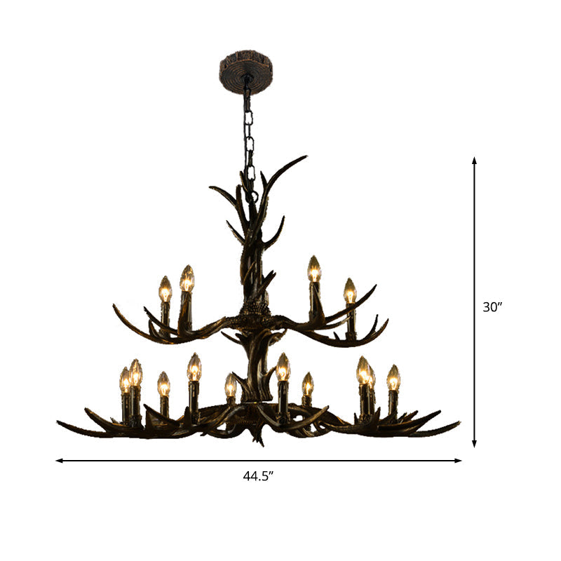 Rustic Brass Resin Antler Chandelier – 6/8/10-Light Pendant for Living &amp; Study Rooms