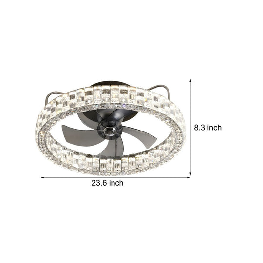 23.6" Crystal LED Flush Mount Ceiling Fan – 6 Speeds &amp; Remote Control
