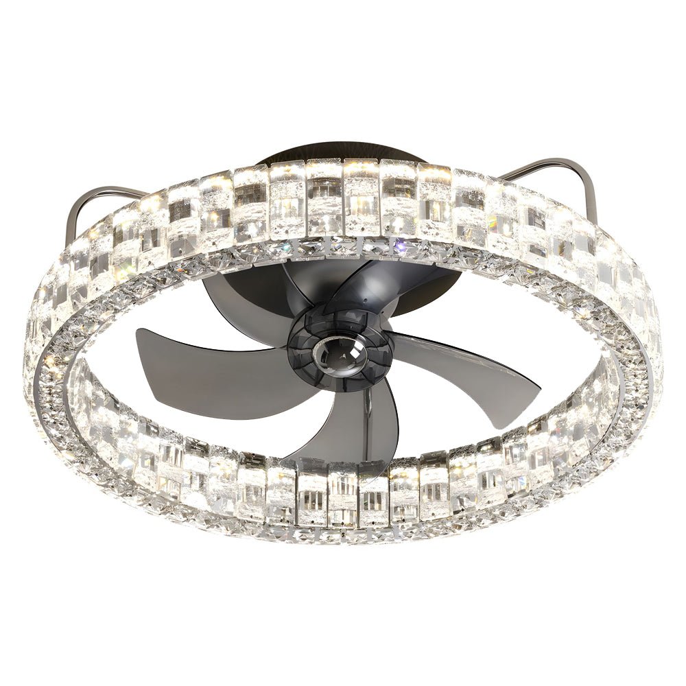 23.6" Crystal LED Flush Mount Ceiling Fan – 6 Speeds &amp; Remote Control