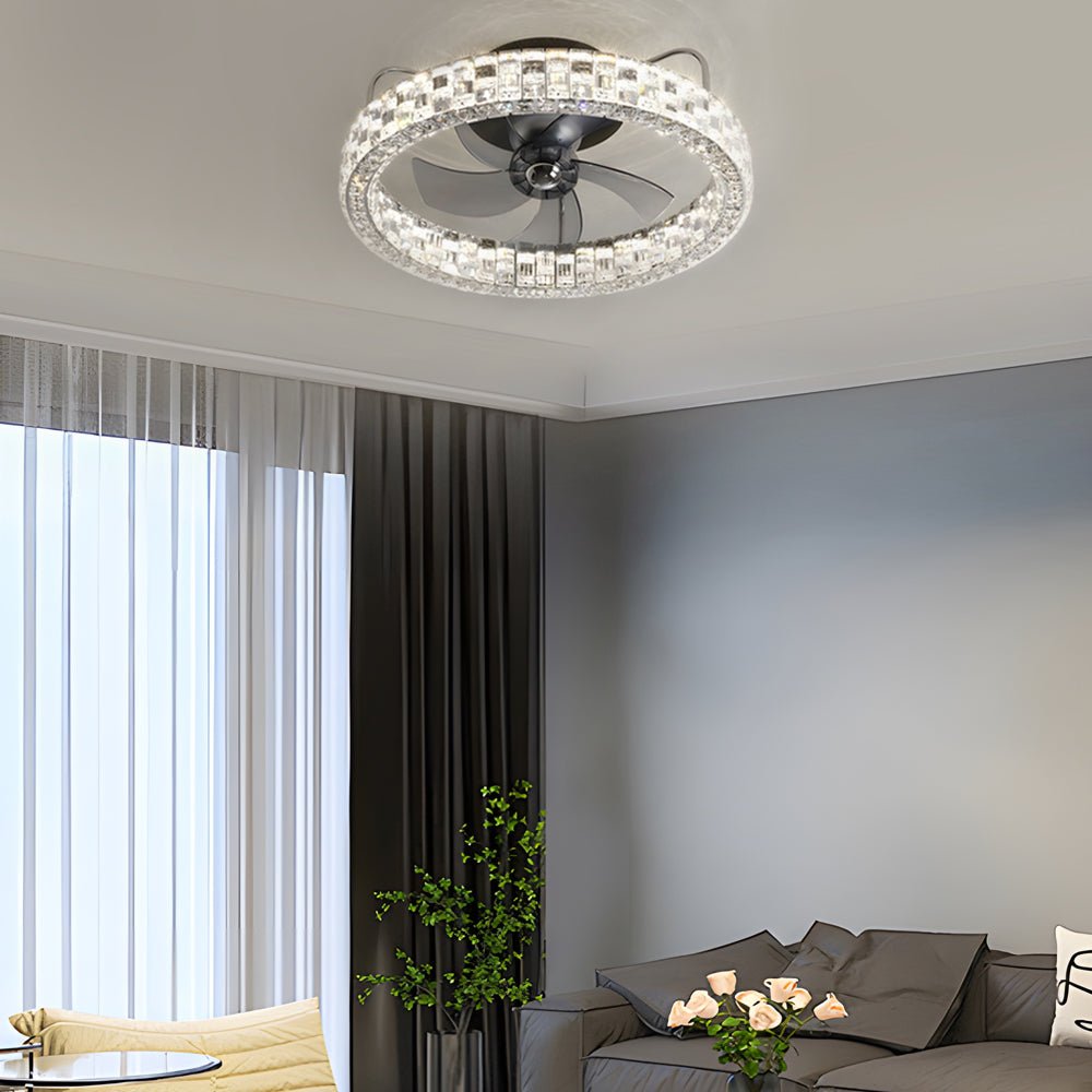 23.6" Crystal LED Flush Mount Ceiling Fan – 6 Speeds &amp; Remote Control