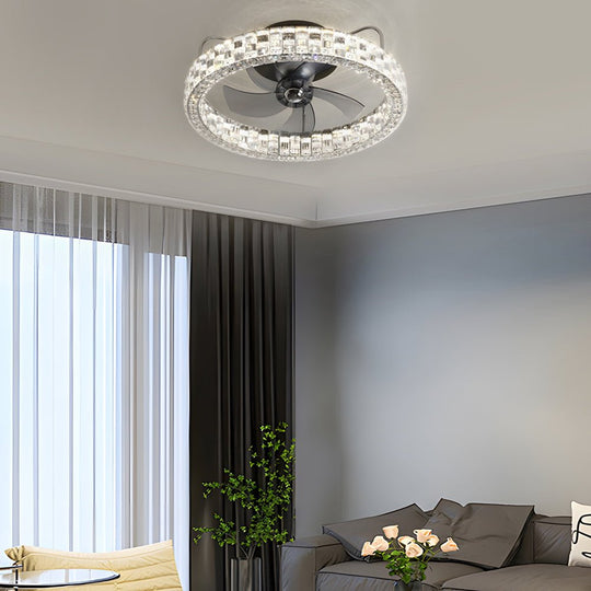 23.6" Crystal LED Flush Mount Ceiling Fan – 6 Speeds &amp; Remote Control