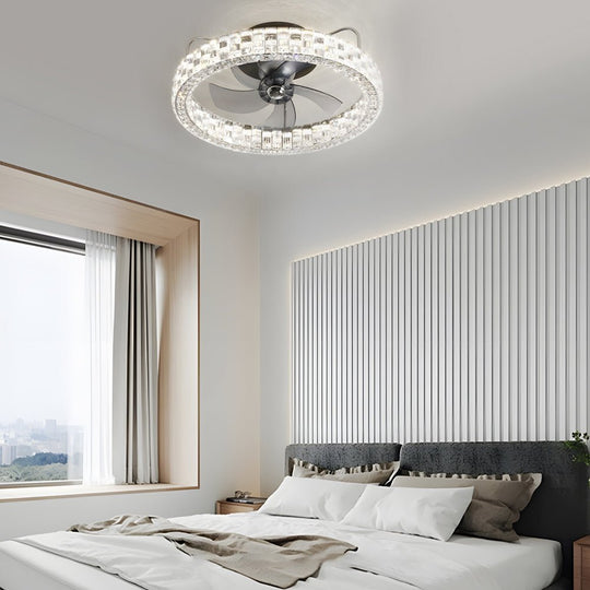 23.6" Crystal LED Flush Mount Ceiling Fan – 6 Speeds &amp; Remote Control