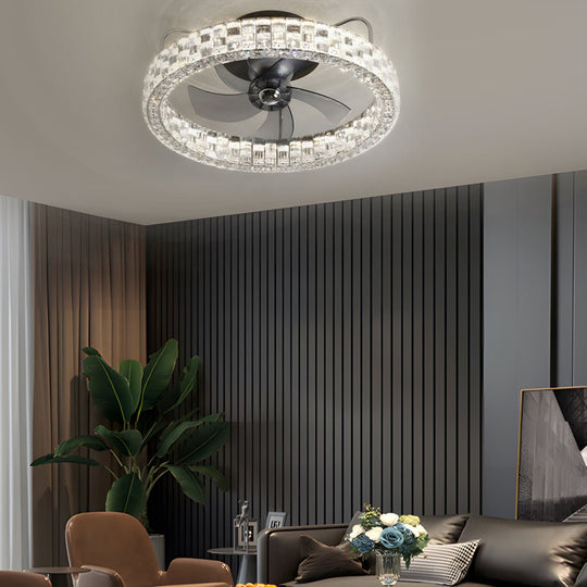 23.6" Crystal LED Flush Mount Ceiling Fan – 6 Speeds &amp; Remote Control