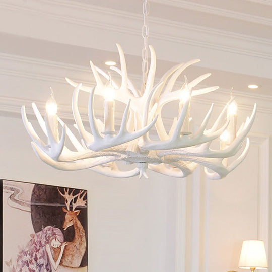 Artificial Antler Rustic Chandelier – Resin &amp; Wood Pendant with Exposed Bulbs