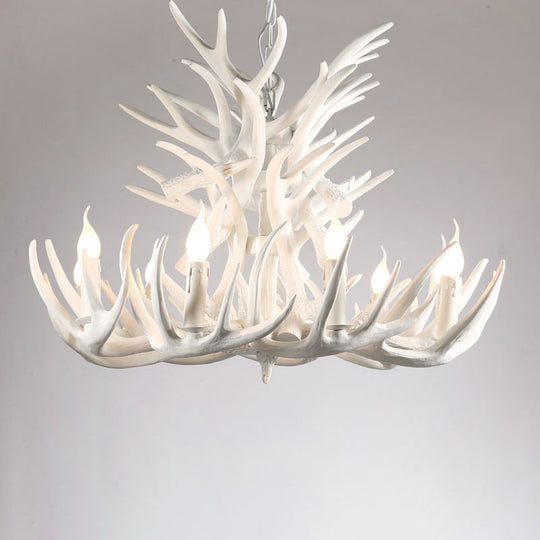Artificial Antler Rustic Chandelier – Resin &amp; Wood Pendant with Exposed Bulbs