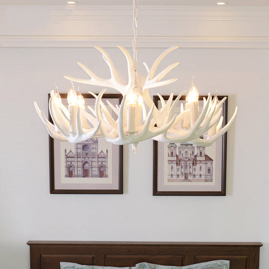 Artificial Antler Rustic Chandelier – Resin &amp; Wood Pendant with Exposed Bulbs