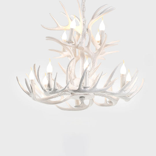 Artificial Antler Rustic Chandelier – Resin &amp; Wood Pendant with Exposed Bulbs