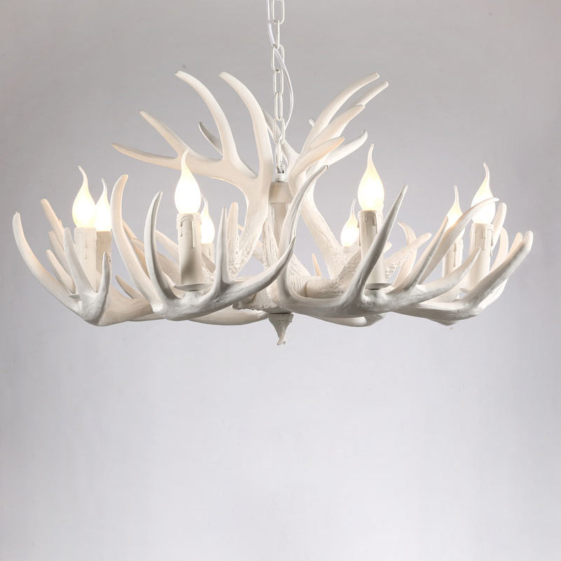 Artificial Antler Rustic Chandelier – Resin &amp; Wood Pendant with Exposed Bulbs