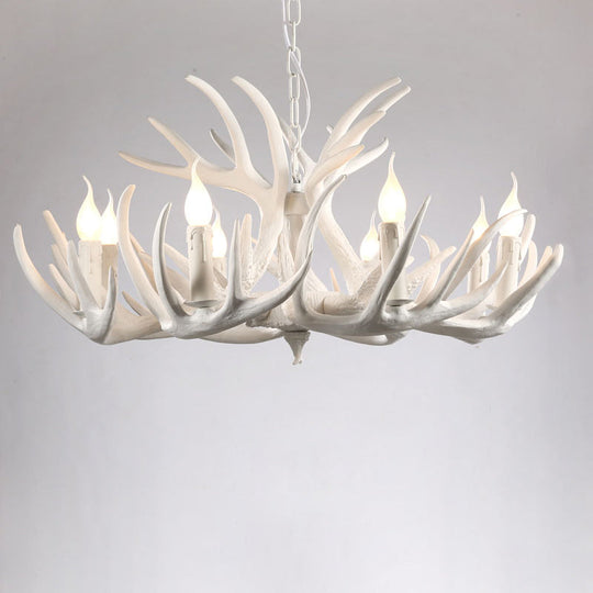 Artificial Antler Rustic Chandelier – Resin &amp; Wood Pendant with Exposed Bulbs