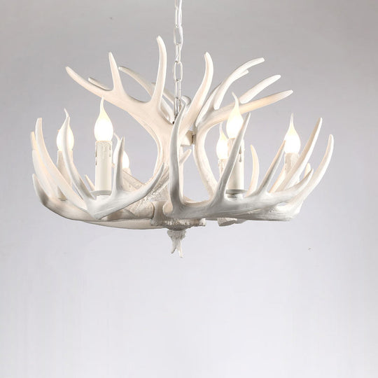 Artificial Antler Rustic Chandelier – Resin &amp; Wood Pendant with Exposed Bulbs