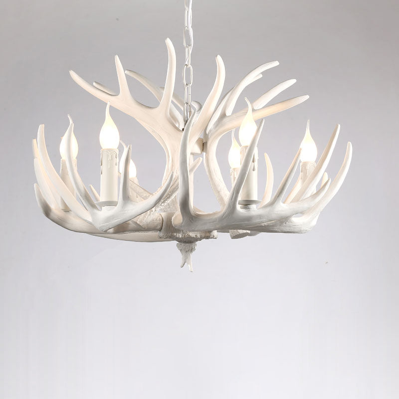 Artificial Antler Rustic Chandelier – Resin &amp; Wood Pendant with Exposed Bulbs