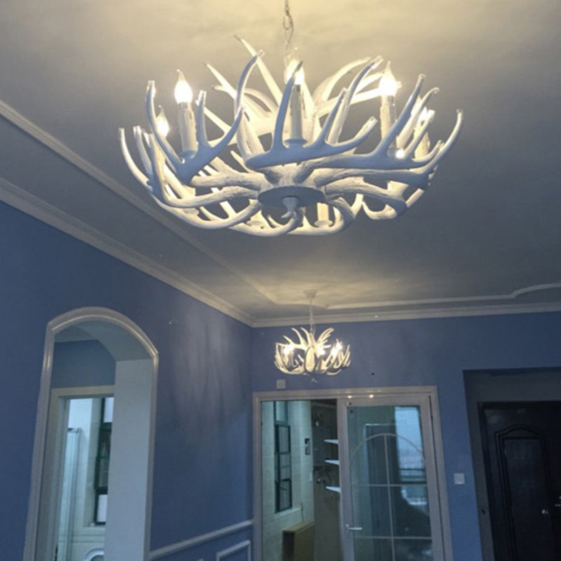 Artificial Antler Rustic Chandelier – Resin &amp; Wood Pendant with Exposed Bulbs