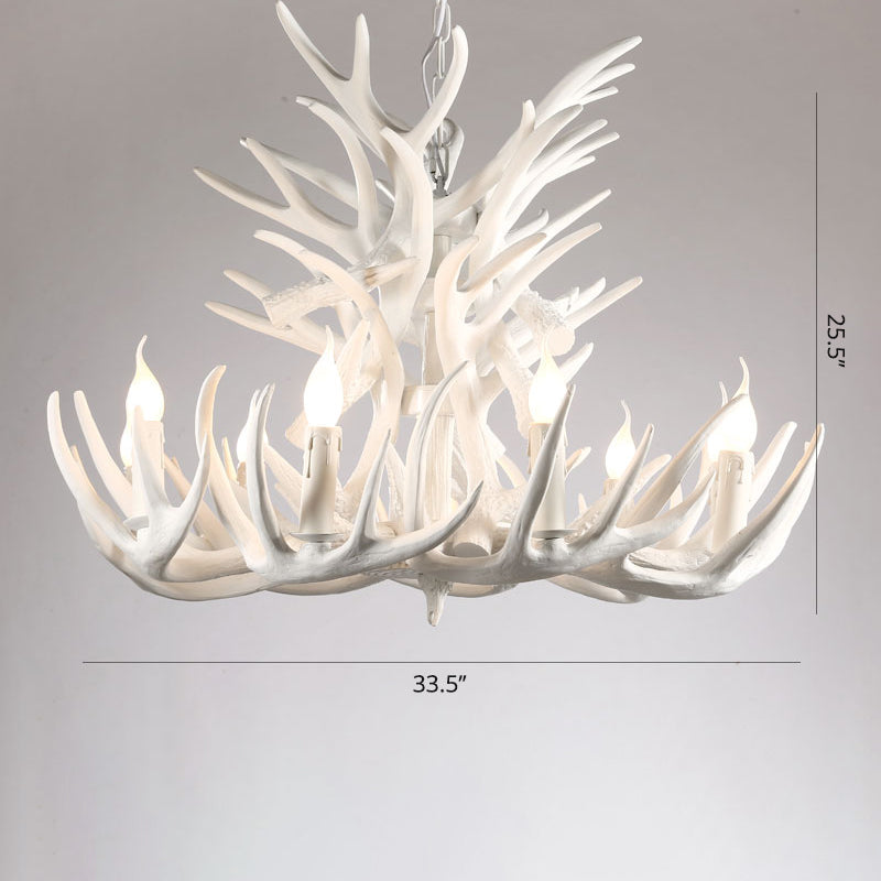 Artificial Antler Rustic Chandelier – Resin &amp; Wood Pendant with Exposed Bulbs