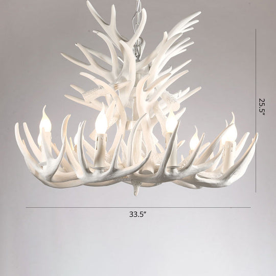 Artificial Antler Rustic Chandelier – Resin &amp; Wood Pendant with Exposed Bulbs
