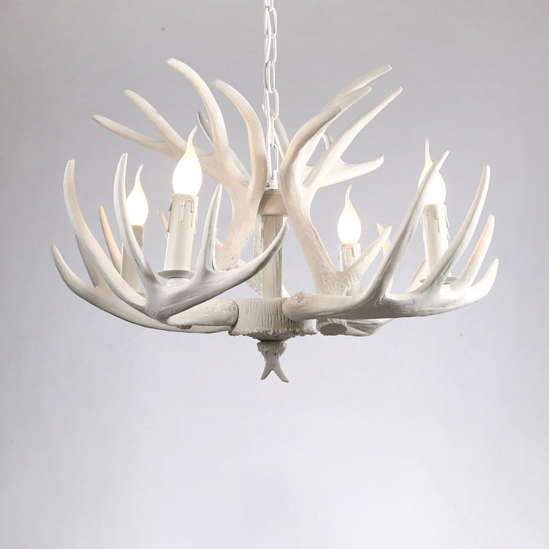 Artificial Antler Rustic Chandelier – Resin &amp; Wood Pendant with Exposed Bulbs