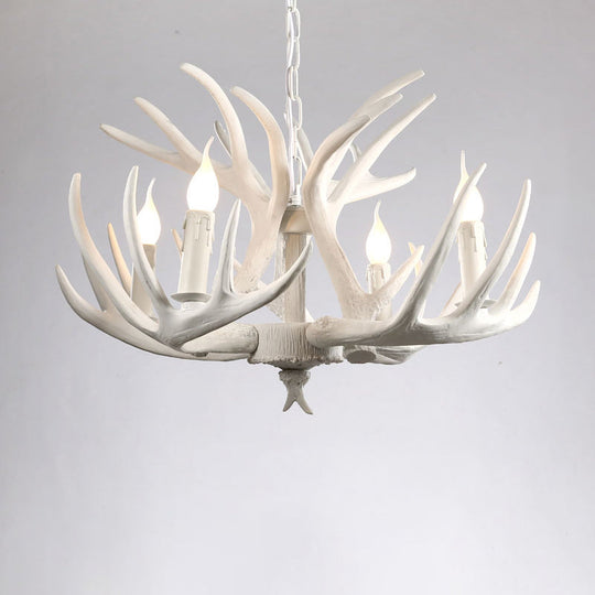 Artificial Antler Rustic Chandelier – Resin &amp; Wood Pendant with Exposed Bulbs