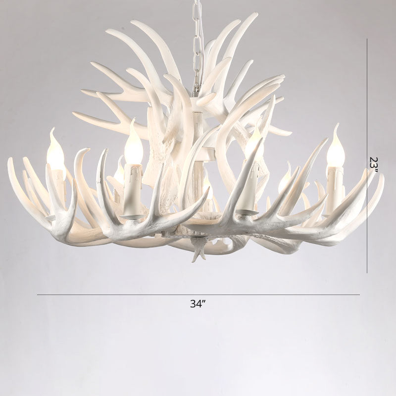 Artificial Antler Rustic Chandelier – Resin &amp; Wood Pendant with Exposed Bulbs