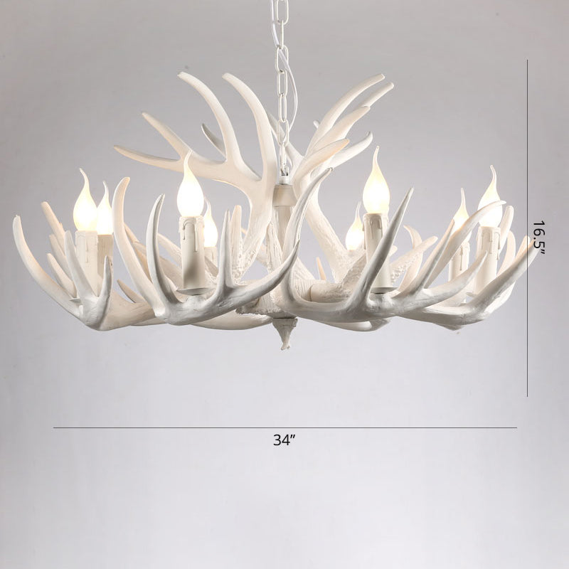 Artificial Antler Rustic Chandelier – Resin &amp; Wood Pendant with Exposed Bulbs