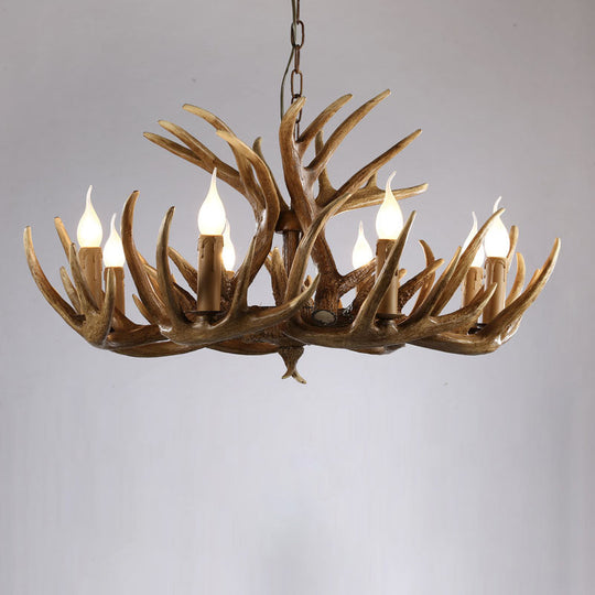 Artificial Antler Rustic Chandelier – Resin &amp; Wood Pendant with Exposed Bulbs