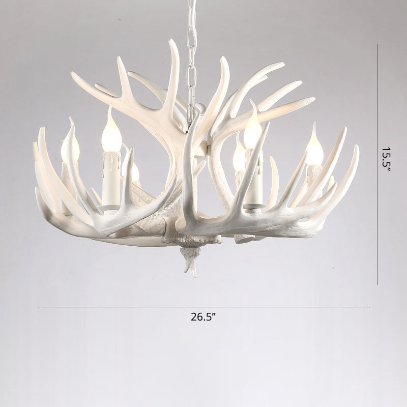 Artificial Antler Rustic Chandelier – Resin &amp; Wood Pendant with Exposed Bulbs