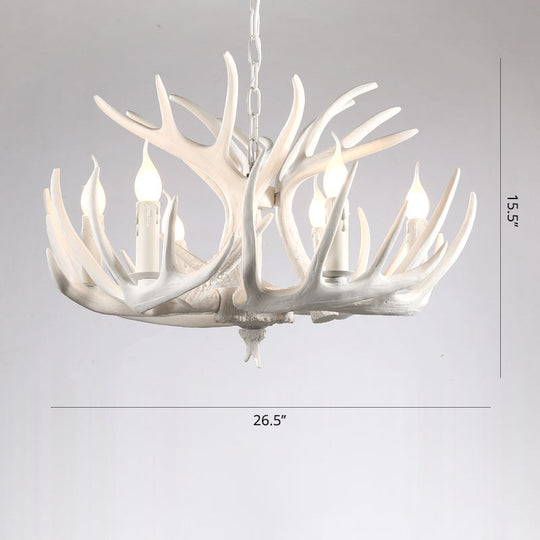 Artificial Antler Rustic Chandelier – Resin &amp; Wood Pendant with Exposed Bulbs
