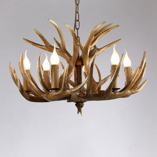 Artificial Antler Rustic Chandelier – Resin &amp; Wood Pendant with Exposed Bulbs