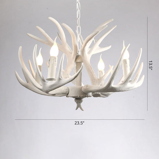 Artificial Antler Rustic Chandelier – Resin &amp; Wood Pendant with Exposed Bulbs