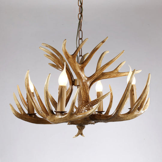 Artificial Antler Rustic Chandelier – Resin &amp; Wood Pendant with Exposed Bulbs